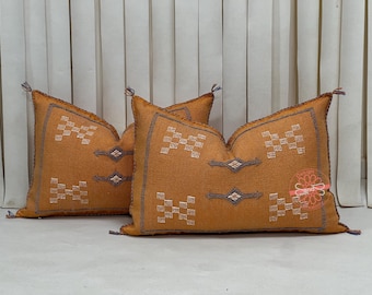 Handmade Orange Moroccan Pillow Cover: Sabra Silk Lumbar Pillow (13x20)