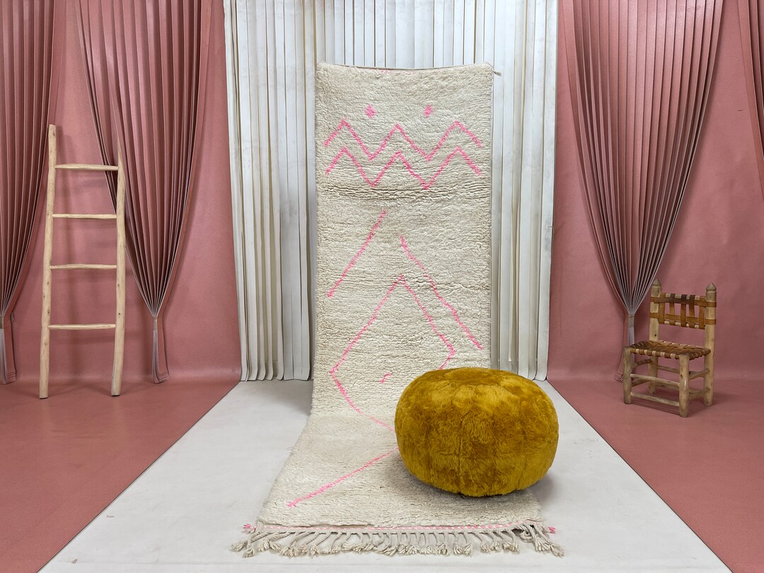 Handmade Wool Beni Ourain Rug: Tribal Interior Design Carpet (3x10ft ...