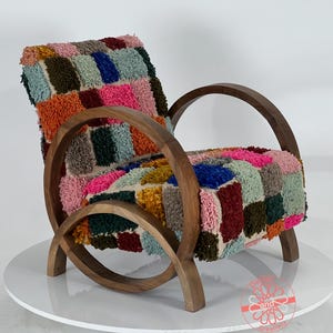 Handcrafted Wooden Chair, Moroccan Armchair, Mid Century Lounge Chair, Moroccan Living Room Chair, Rustic Wooden Chair