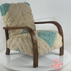 Cozy Dining Room Decor, Moroccan Kilim Rug Accent Chair, Mid-Century Modern Lounge Chair, Retro Vintage Style Armchair