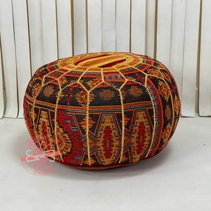 Moroccan pouffe, bohemian pouf, special moroccan pouf, genuine leather, functional pouf, mixed leather and tissue pouf, moroccan pouf cover image 1