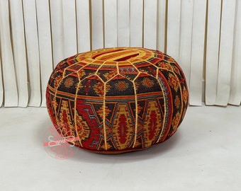 Moroccan pouffe, bohemian pouf, special moroccan pouf, genuine leather, functional pouf, mixed leather and tissue pouf, moroccan pouf cover