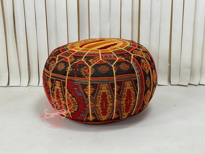 Moroccan pouffe, bohemian pouf, special moroccan pouf, genuine leather, functional pouf, mixed leather and tissue pouf, moroccan pouf cover image 1