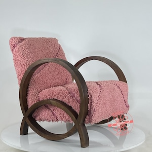 Cozy Dining Room Decor, Moroccan Kilim Rug Accent Chair, Mid-Century Modern Lounge Chair, Retro Vintage Style Armchair