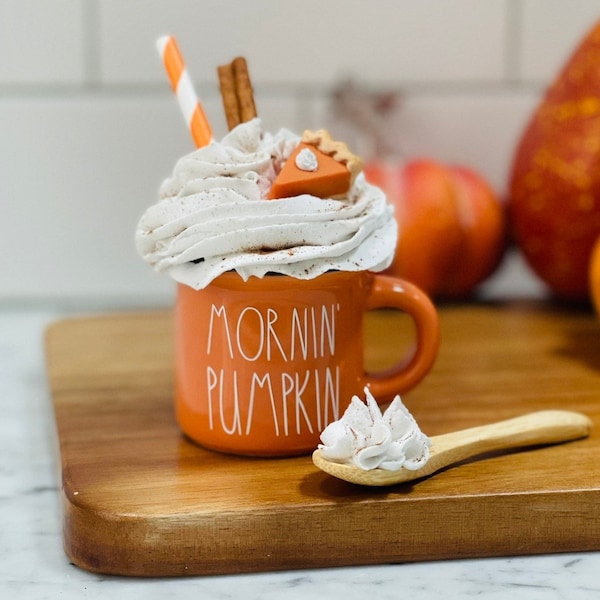 Faux Whipped Pumpkin Spice Mini Mug with Wooden Spoon, Pumpkin Pie, Fall Fake Bake, Rae Dunn Mornin’ Pumpkin, Fall Display, Autumn Decor