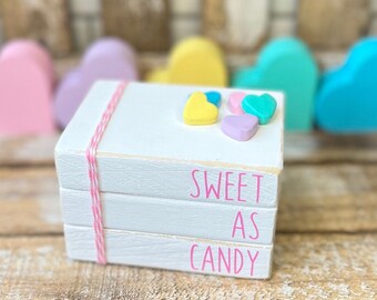Valentines Day Book Stack, Candy Hearts, Love is Sweet, Valentines Tier Tray Decor, Valentines Day Decor, Fake Valentines Decor