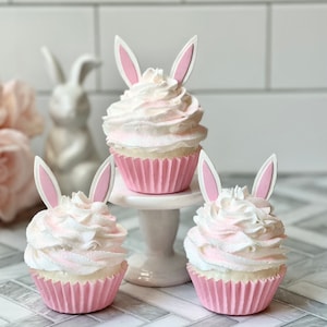 Fake Easter Cupcake, Fake Bunny Ears Cupcake, Bunny Cupcake, Easter Decor, Easter Tier Tray Decor, Easter Fake Bake, Fake Pink Cupcake