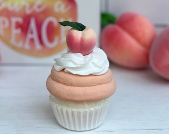 Peach Cupcake, Fake Peach Cupcake, Peach Pastry, Peach Decor, Peaches and Cream Cupcake, Peach Tiered Tray