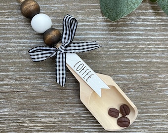 Wooden Coffee Scoop for Kitchen Rae Dunn Canister Scoop, Coffee Bar Decor, Wood Bead Garland Tier Tray Decor