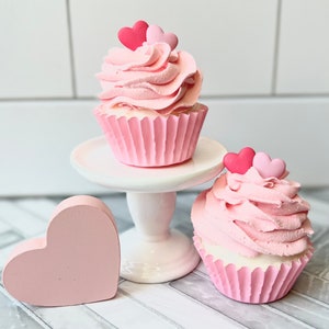 Fake Pink Valentine's Day Cupcakes, Valentine's Cupcakes, Valentine's Day tiered tray décor, Fake Cupcakes, Fake Valentines Decor, Desserts