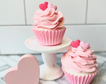 Fake Pink Valentine's Day Cupcakes, Valentine's Cupcakes, Valentine's Day tiered tray décor, Fake Cupcakes, Fake Valentines Decor, Desserts