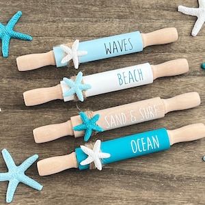 Beach Starfish Coastal Tier Tray Decor, Beach House Ocean Decor, Starfish Rolling Pin, Summer Tray Decor