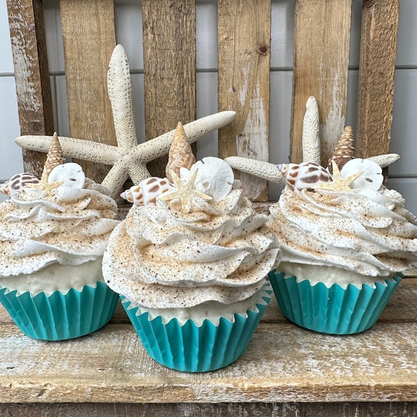 Fake Beach Theme Cupcake, Beach Theme Tier Tray Decor, Beach Cupcake, Summer Theme, Coastal Theme, Starfish Decor, Shell Decor