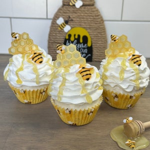 Faux Bee Cupcake, Honey Bees Cupcake, Bee Decor, Bee Tiered Tray Decor, Faux Honey Bee Cupcake, Spring Decor, Summer Decor