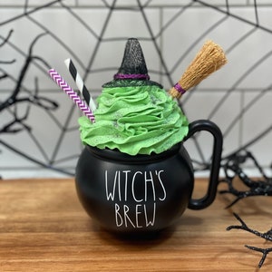 Witch’s Brew Faux Drink Topper or Witch’s Brew Cauldron Mug, Halloween Decor, Halloween Tier Tray Decor, Halloween Faux Drink