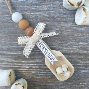 Marshmallow Wood Bead Garland Canister Scoop, S’mores Bar, Coffee Bar, Hot Cocoa Bar
