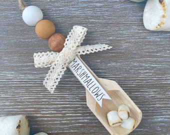 Marshmallow Wood Bead Garland Canister Scoop, S’mores Bar, Coffee Bar, Hot Cocoa Bar