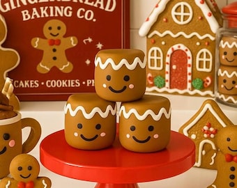 Gingerbread Fake Marshmallows, Faux Christmas Marshmallow Decor,  Gingerbread Kitchen Decor, Whimsical Holiday Tier Tray Decor, Food Props