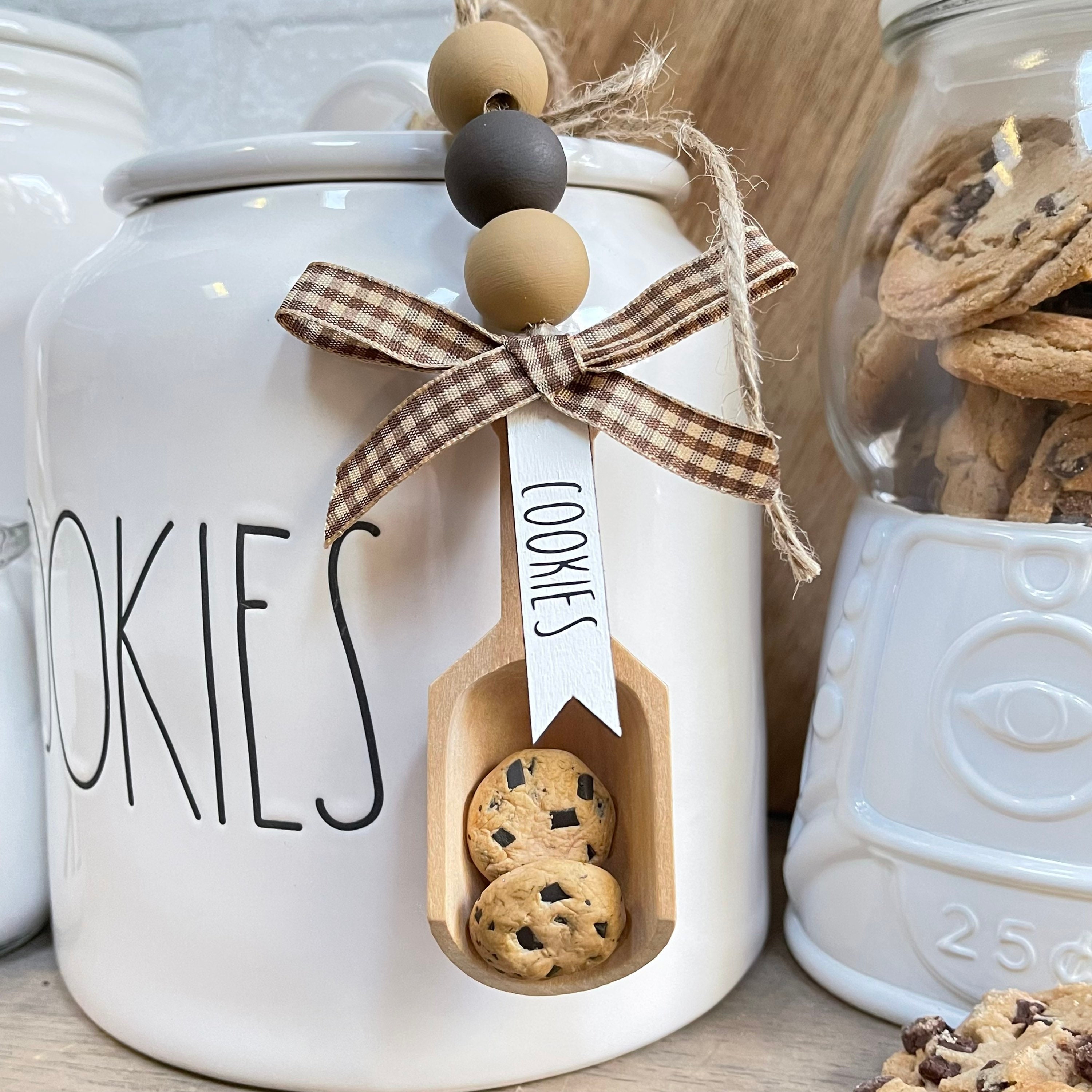 Canister Scoop Mini Wooden Scoops, Farmhouse, Buffalo Plaid, Rae Dunn,  Tiered Tray, Kitchen Decor, Rustic, Black and White, 2 Sizes 