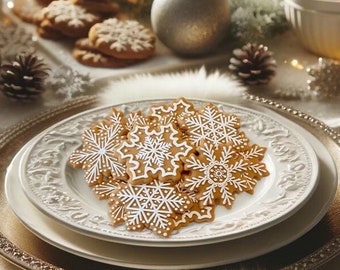 Neutral Faux | Fake | Gingerbread Snowflake Cookies for display | Gingerbread Man | Tiered Trays |  Primitive Christmas | Neutral Christmas