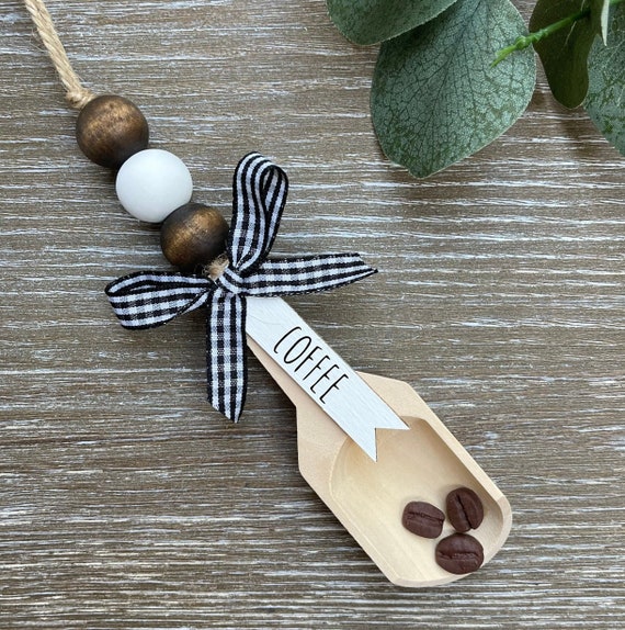 Wooden Coffee Scoop for Kitchen Rae Dunn Canister Scoop, Coffee Bar Decor,  Wood Bead Garland Tier Tray Decor 