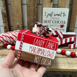 Hot Cocoa Book Stack, Candy Canes, Marshmallows, Hot Cocoa Bar, Christmas Hot Cocoa Book Stack for Tier Tray, Peppermint Decor, image 2