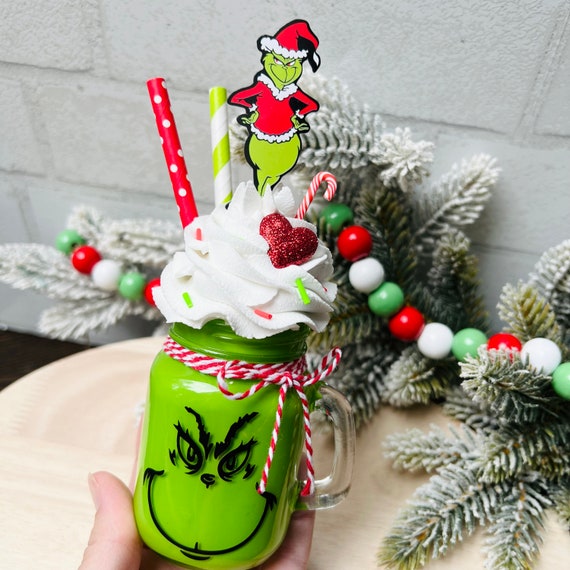 Grinch Fake Christmas Milkshake Food Prop. Holiday Decorations 