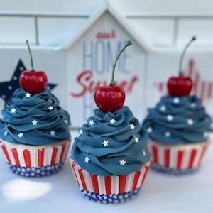 Fake Fourth of July Cupcake, Patriotic Decor, July 4th Cupcakes, Fourth of July Decor, Stars and Stripes, Independence Day, Fake Desserts