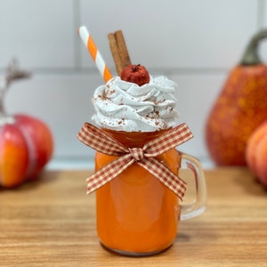 Faux Pumpkin Spice Latte | Glass Mini Mason Mug | pumpkin spice latte for tier tray, fall decor