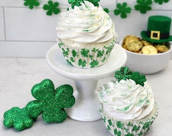 Fake St. Patrick’s Day Cupcakes, St. Patrick’s Day Decor, St. Patrick’s Day tiered tray décor, Fake Cupcakes, Shamrock Cupcake
