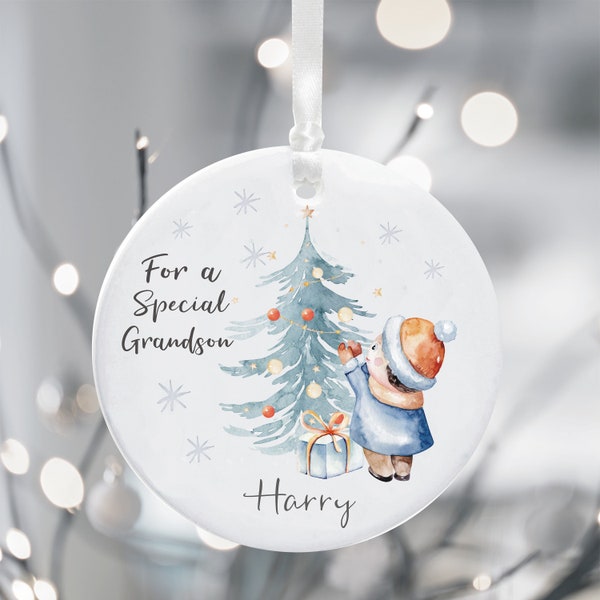 Personalised Christmas Tree Decoration For a Grandson -  Personalised Grandson Holiday Ornament - Gift From Grandparents