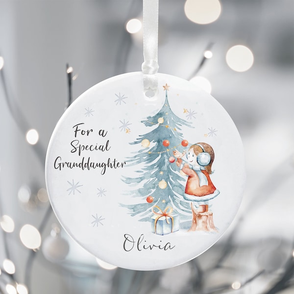 For a Special Granddaughter's Christmas Tree Decoration - Personalised Granddaughter Holiday Ornament - Ceramic Keepsake Xmas Decoration