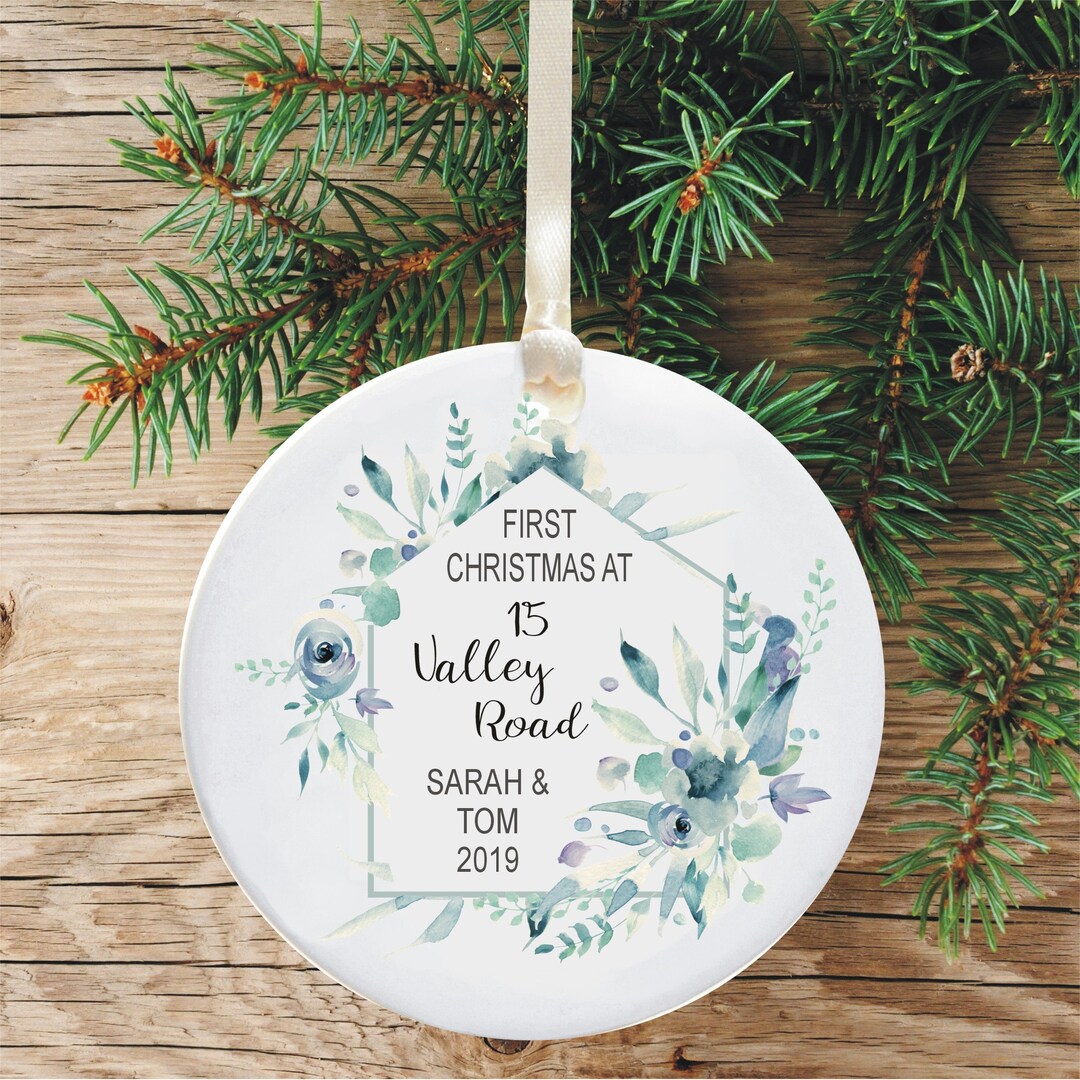 Personalised 1st Christmas in New Home Floral House Shaped Tree