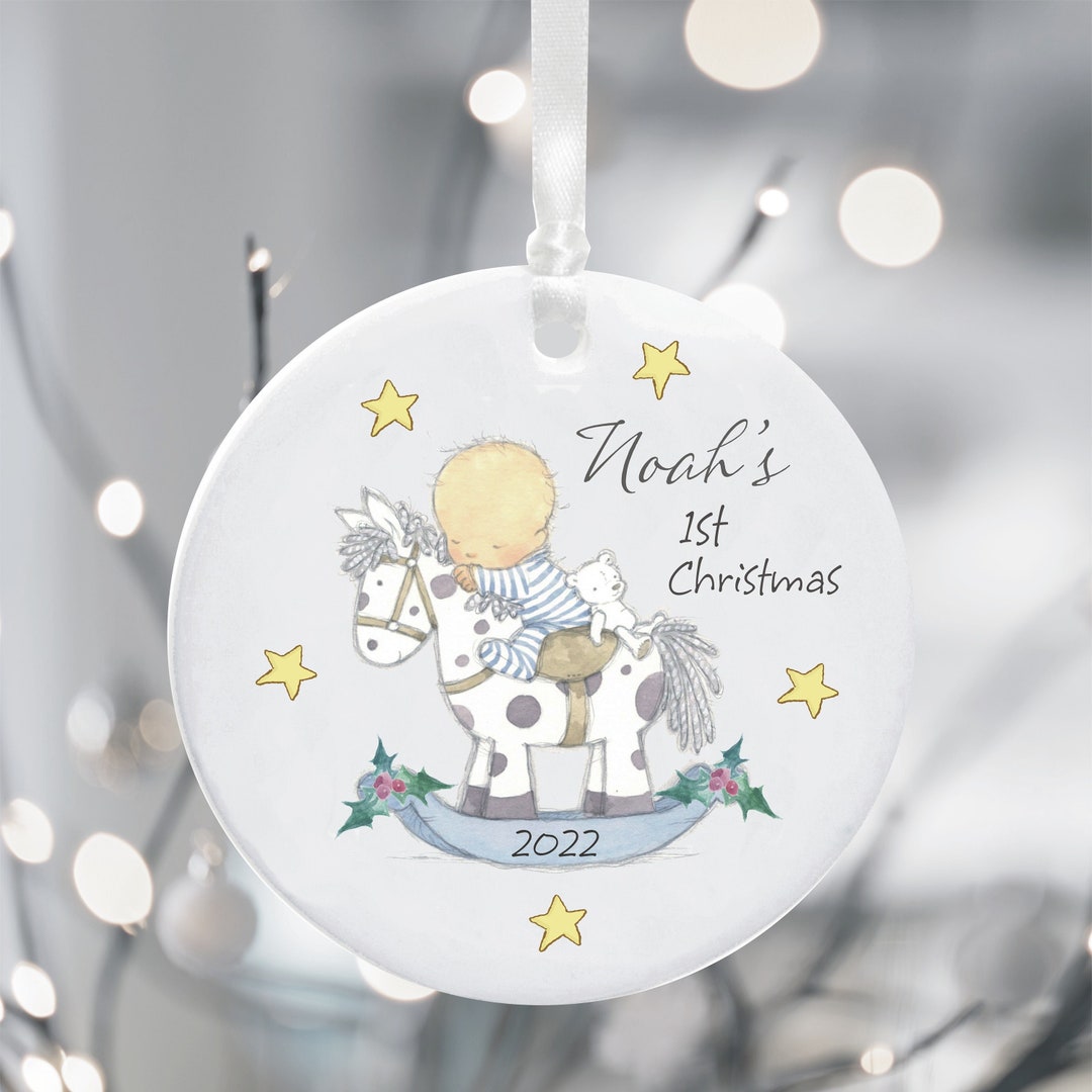 Baby's 1st Christmas Tree Ornament - Personalised New Baby Boy Holiday ...
