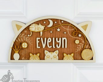 Personalised Kittens Wooden Name Door Plaque, Kitten name sign, Cat Theme Childrens Bedroom Door Sign, Cat Nursery Sign, Pet Cat Name Sign