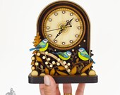 Blue Tit Small Mantel Clock, British Birds Clock, Blue Tits Wooden Clock, Small Garden Bird Clock