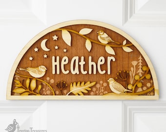 Personalised British Birds Wooden Name Door Plaque, Birds Theme Childrens Bedroom Door Sign, Birds Door Sign, Birds Theme Kids Nursery Sign