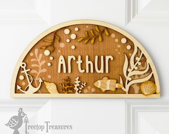 Personalised Under the Sea Wooden Name Door Plaque, Nautical Nursery Decor