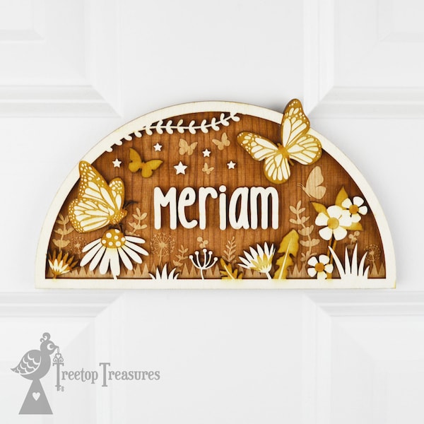 Personalised Butterfly Name Door Plaque, Butterflies Nursery Name Sign, Butterfly Name Sign, Kids Butterfly Door Name Sign