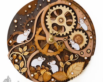 Personalised Clockwork Mice Layered Wooden Clock, Hickory Dickory Dock Clock, Nursery Rhyme Art, Nursery Rhyme Clock, Lasercut Mouse Clock