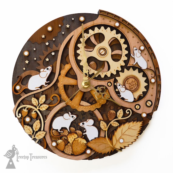 Personalised Clockwork Mice Layered Wooden Clock Hickory Etsy UK