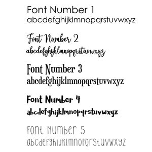 May include: Five different font styles are displayed with the alphabet in lowercase letters. Each font style is labeled with a number from 1 to 5.