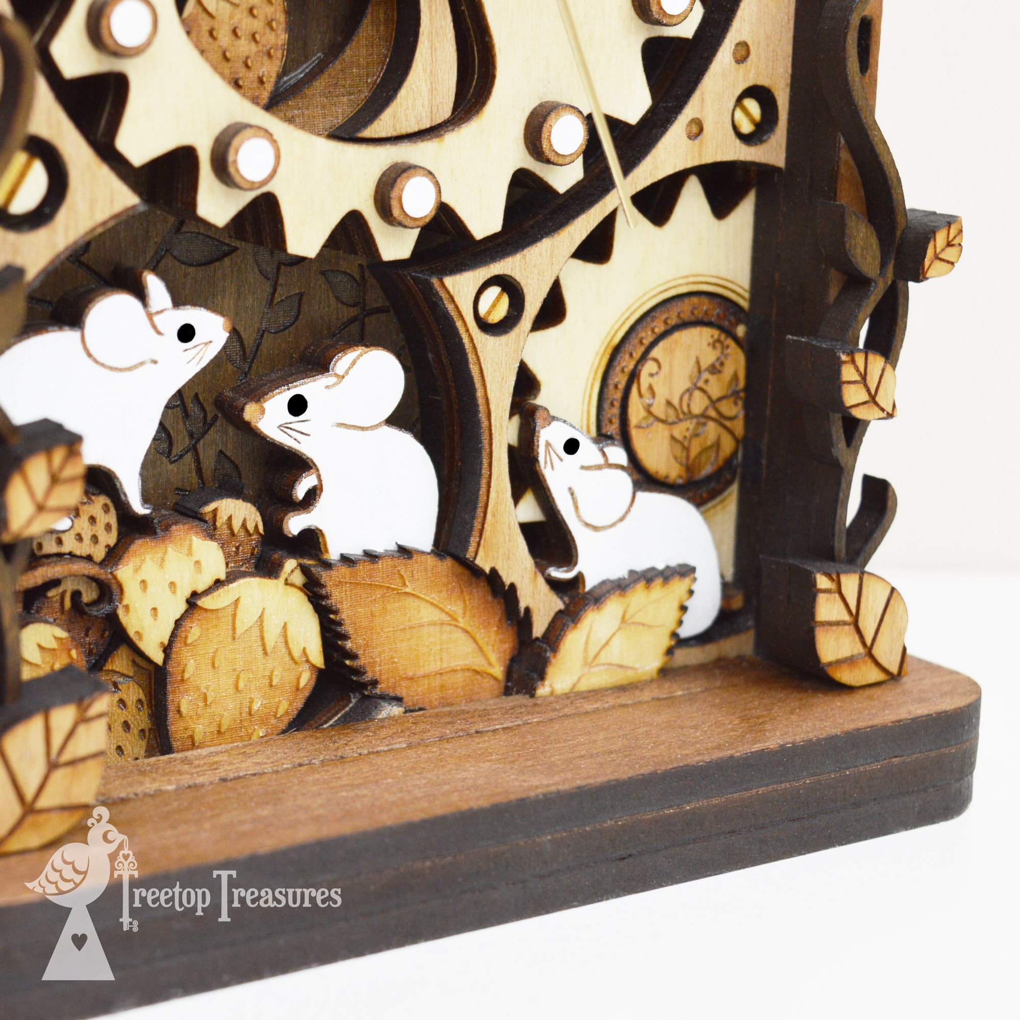 Clockwork Mice Mantel Clock, Personalised Lasercut Engraved Wooden ...