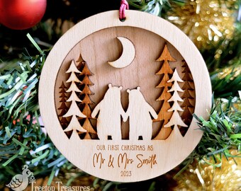 Personalised 'Our First Christmas' Bear Couple Christmas Tree Decoration