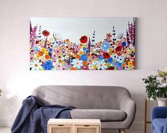 Textured Flowers Painting - Colorful Flora Painting - Abstract Painting on Canvas - Acrylic Painting on Canvas - Wall Decor - Large Wall Art