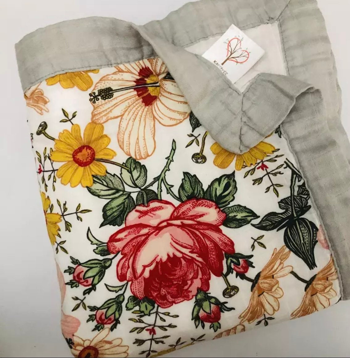 XL 4 Layer Floral Bamboo Muslin Blanket 120x120 Etsy