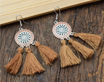 Fringe Earrings | Brown Tassel Earrings | Bohemian Earrings | Boho Indian Jewelry | Dangle Statement Earrings