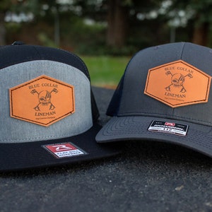 Blue Collar Lineman, leather Patch Hat, Journeyman Lineman Hat, Lineman Gift, Linewife, Lineman Hat, Blue Collar Lineman, linelife, highline