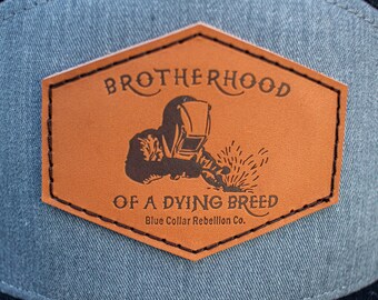 Welder, "Brotherhood of a Dying Breed" Welder Hat, Welder Gift, Flat Bill, Leather Patch Hat, Welding Caps, Welder Wife, Welder Family