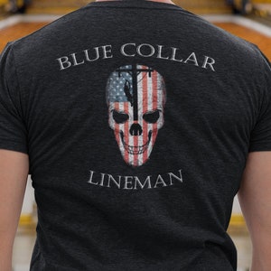Blue Collar Lineman (Climbing Pole) T-Shirt, Long Sleeve, Hoodie (4 Colors) Lineman Gift/Linewife